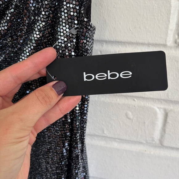 bebe Black Gun Sparkling Mini/Midi Dress, SZ L NWT 🪩 - Picture 3 of 9